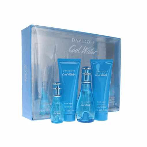 Davidoff Cool Water Woman Eau De Toilette Women's Perfume Gift Set (50ml) With Shower Gel, Body Lotion & 15ml EDT