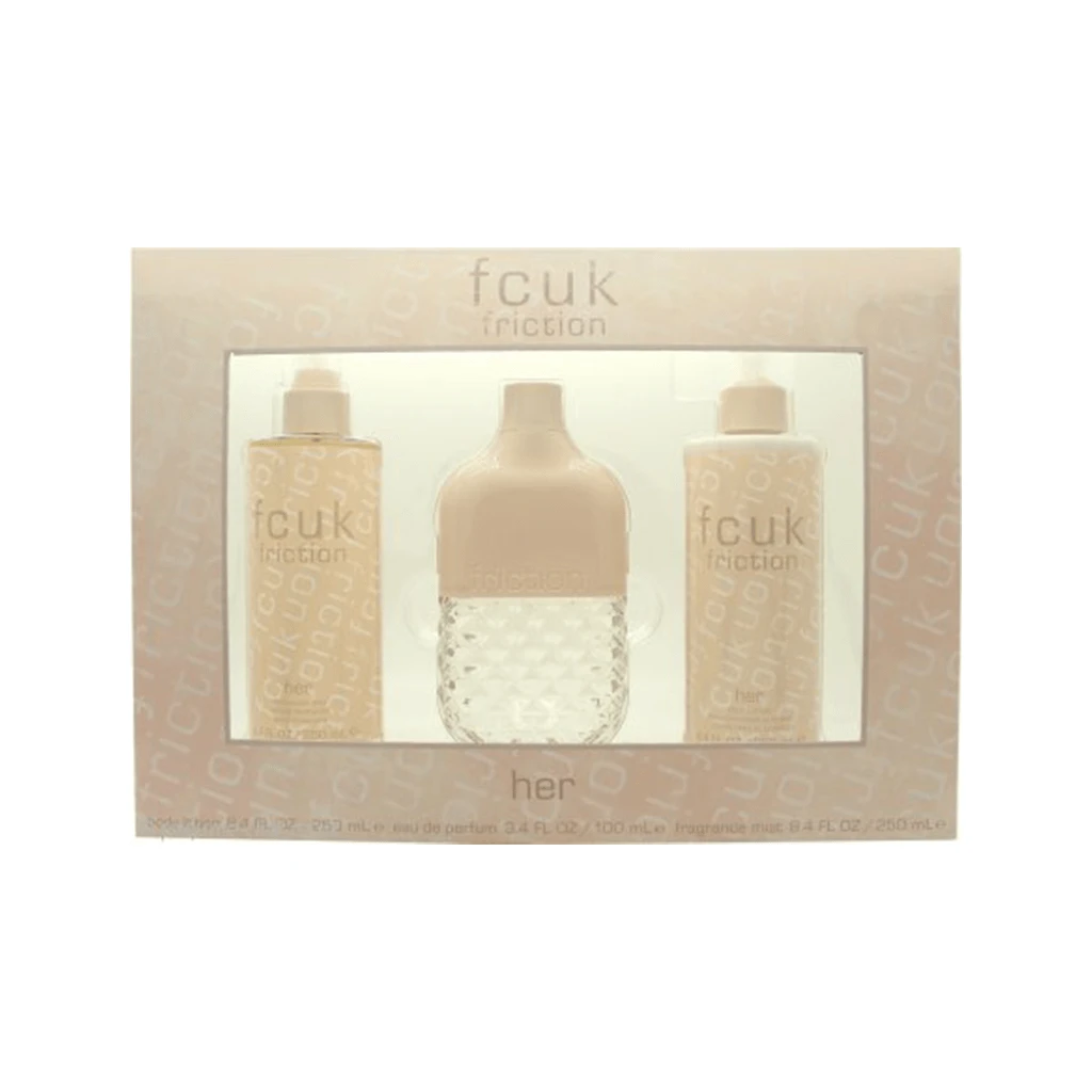 French Connection FCUK Friction Her Eau De Toilette Women's Perfume Gift Set Spray (100ml) With Body Mist & Body Lotion 3 French Connection FCUK Friction Her Eau De Toilette Women's Perfume Gift Set Spray (100ml) With Body Mist & Body Lotion