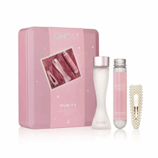 Ghost Purity Eau De Toilette Women's Perfume Gift Set Spray (30ml) With Hair Clip + 60g Bath Salts