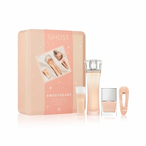 Ghost Sweetheart Eau De Toilette Women's Perfume Gift Set Spray (30ml) With Peachy Pink Nail Polish And Hair Clip In Keepsake Tin