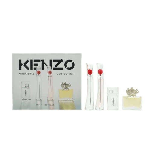 Kenzo Miniatures Collection Gift Set X 4 (Flower 4ml EDP + Flower Poppy Bouquet 4ml EDP + L'eau Kenzo 5ml EDT + Jungle 5ml EDP)