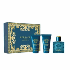 Versace Eros Eau De Toilette Men's Aftershave Spray (50ml) Gift Set With Shower Gel & Aftershave Balm