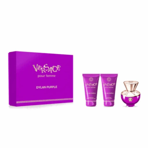 Versace Dylan Purple Pour Femme Eau De Parfum Women's Perfume Gift Set Spray (50ml) With Shower Gel And Body Lotion